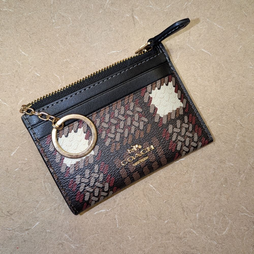 Coach Black and Brown Patterned Card Holder